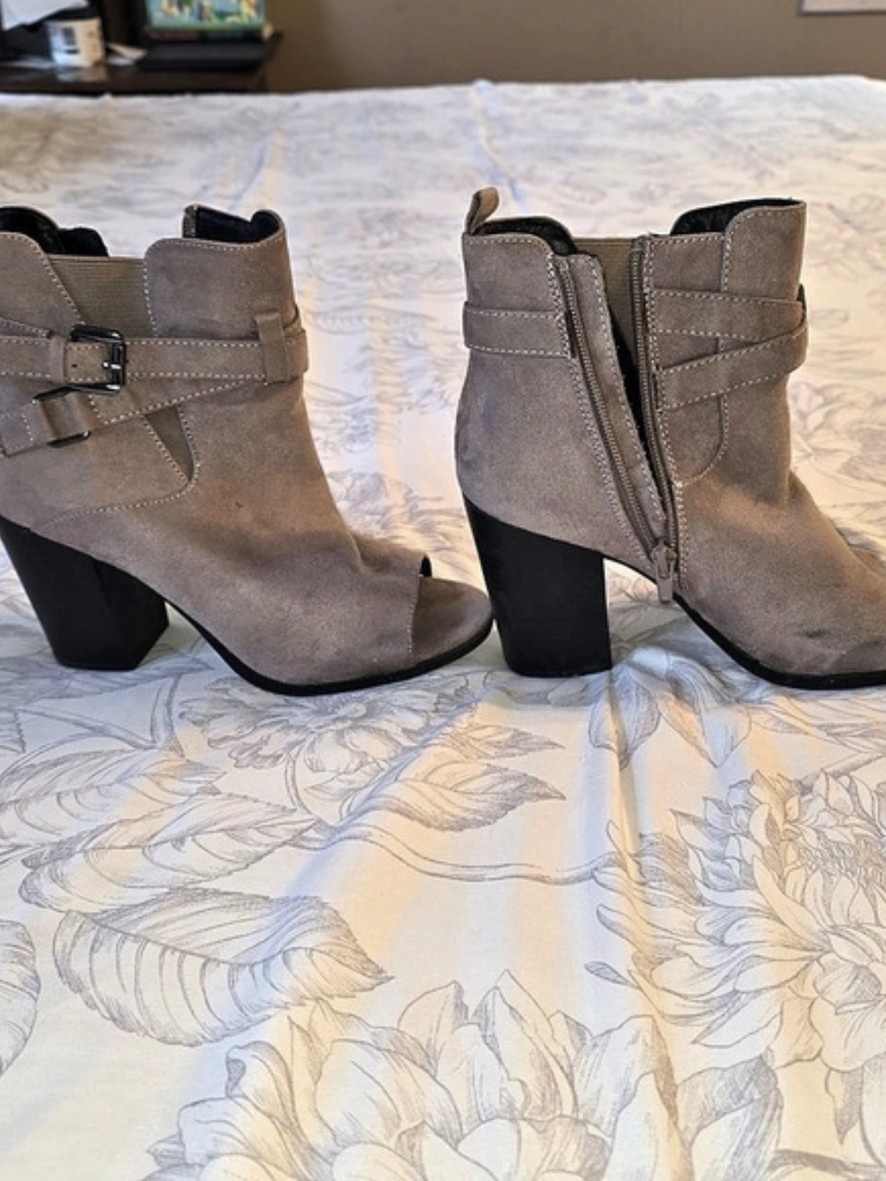 Brown Peep-Toe Heeled Booties